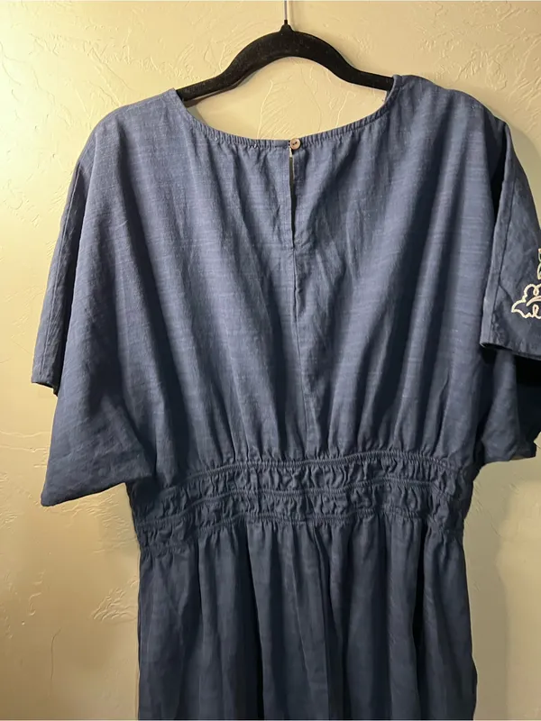 She + Sky Blue Embroidered Boho Midi Dress Rayon Cotton Cottagecore - Image 9