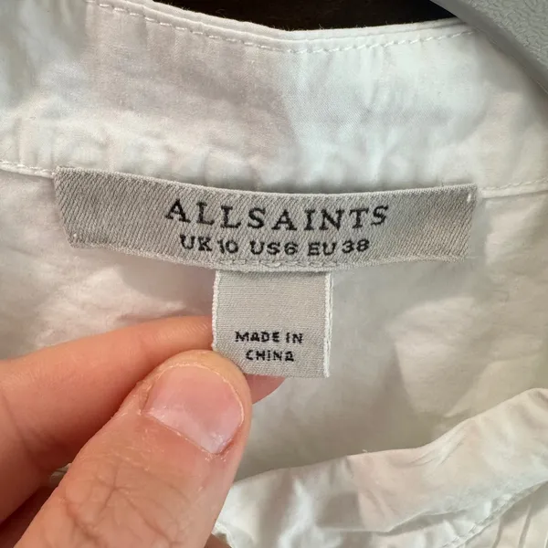 AllSaints Mae Shirt White Pleated Bib Tuxedo Blouse Organic Cotton‎ US 6 - Image 2