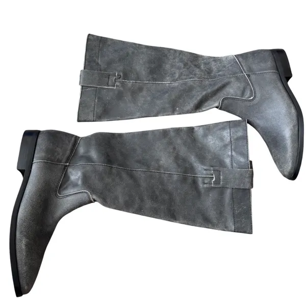 Steve Madden Grey Distressed Leather Tall Knee High Boots Size 6 Low Heel NEW - Image 7