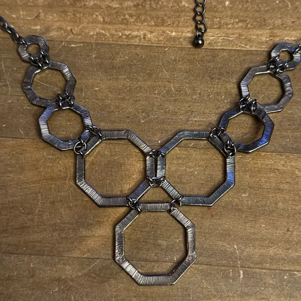 Gunmetal rhinestone hexagon bib necklace - Image 5