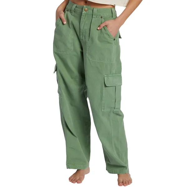 NEW Billabong Green Walk Along Relaxed Cargo Cotton Twill Comfy Pants Size 26 - Image 2