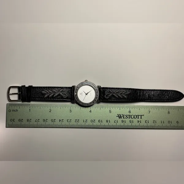 Vintage 80s Giordano watch leather Hong Kong black embroidered works! - Image 5