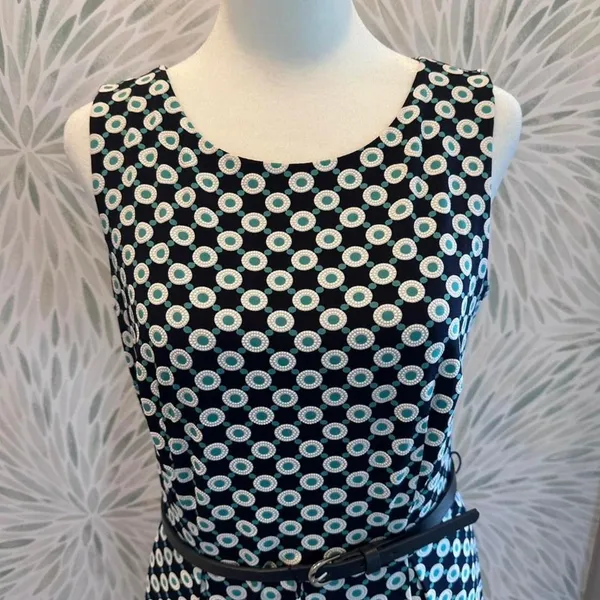 Liz Claiborne Navy Blue‎ Polka Dot Sleeveless Belted Short Dress Sz 4 - Image 4