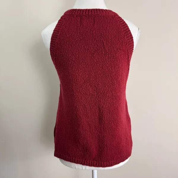 Anthropologie Maeve Burgundy Red High Neck Sweater Tank Top Textured Knit Shell - Image 4