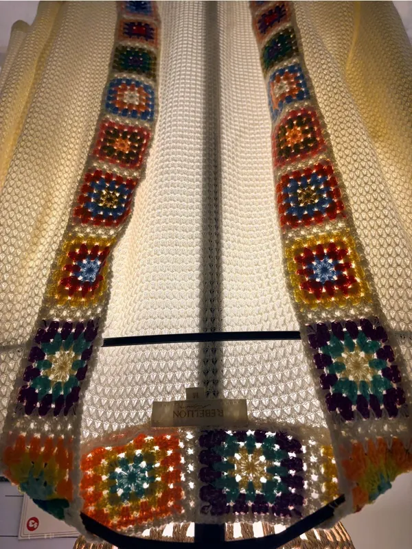 Rebellion Cream Sheer Cover-Up with Multicolor Crochet Collar - Image 2