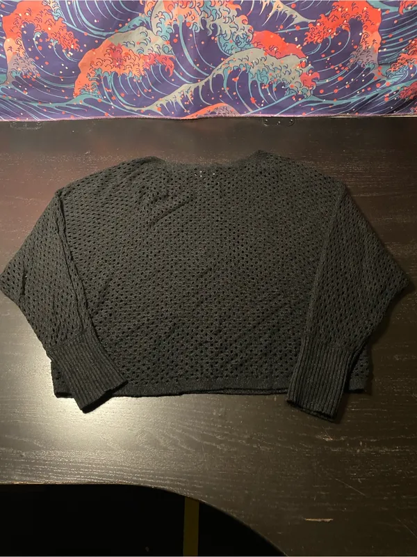 Express Black Open-Knit Crewneck Sweater - Image 4