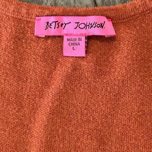 Betsey Johnson Knit Sweater Dress Fall Burnt Orange Puff Sleeve Midi L - Image 7