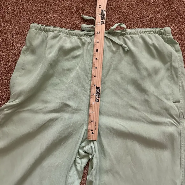 Silk Tommy Bahama Capri Pants Women's Med Macha Green Drawstring Pockets Lagen - Image 6