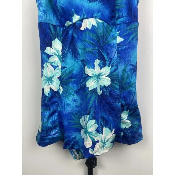 Vintage MAINSTREAM Blue Tropical Floral‎ One Piece Swimsuit Dress Size 10 - Image 6