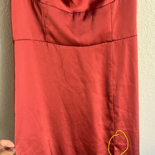 Azazie Bridesmaids Dress Terracotta Flowy Cowl Neckline Side Slit Satin Size 12 - Image 5