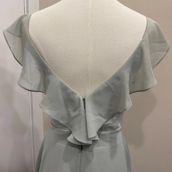 JJ's House‎ Soft Sage Green Chiffon Pleated V-Neck Flutter Sleeve Gown Bridal XS - Image 6