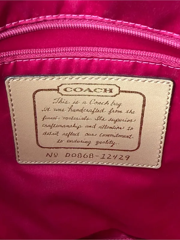 COACH Y2K Vintage Signature Monogram Metallic Tan Leather Stripe Tote Bag Preppy - Image 6