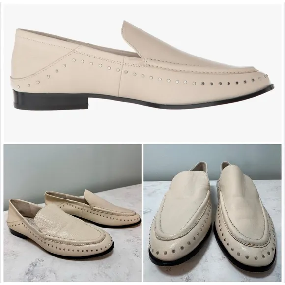 Women's Vince Camuto Jendeya Loafers Size 7 Beige Parchment Silver Studs - Image 2
