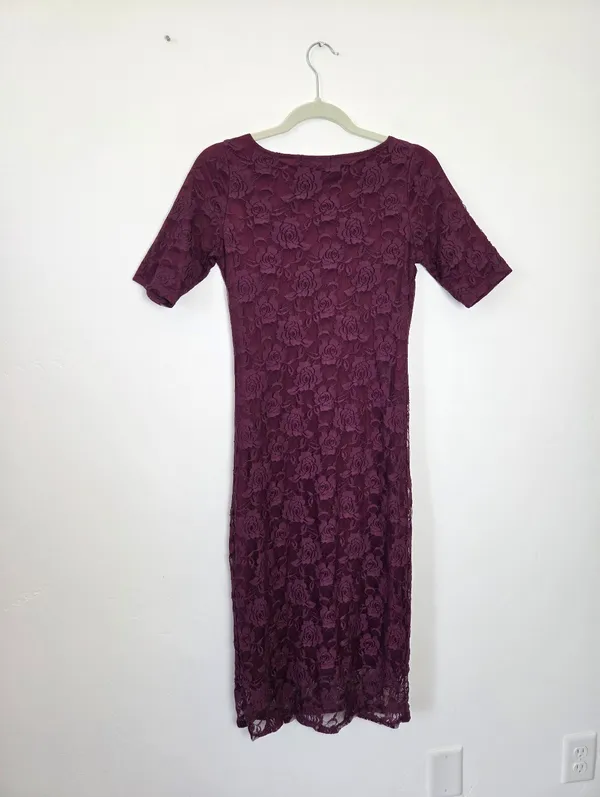 Sign Here Purple Floral Lace Midi Dress Formal Church Office Workwear Small - Image 9
