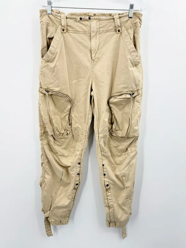 Free People Women's Can't Compare Slouch Cargo Pants Tan Size Large - Image 2
