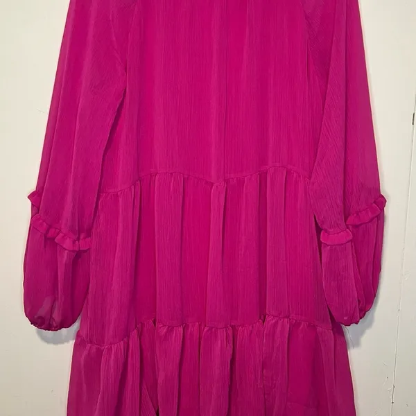 Vince Camuto Long Sleeve 3 Tiered Hot Pink Mini Dress L17 51325 - Image 2