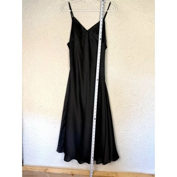Black‎ Slip Dress Large Satin V-Neck Whimsygoth Emo Formal Romantic Y2K Feminine - Image 7