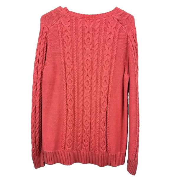 LL Bean Coral Double L Mixed Cable Cotton Crew Neck Pullover Sweater Size XL - Image 6