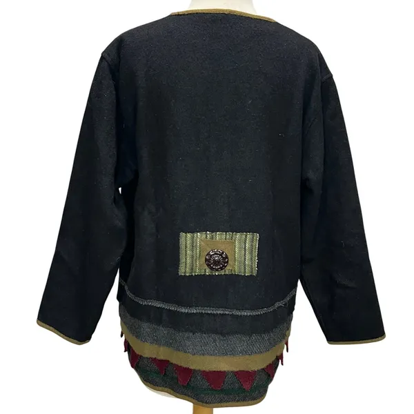 Parsley & Sage Sweater Jacket Womens S Black Multi Wool Patchwork Artful Cottage - Image 7