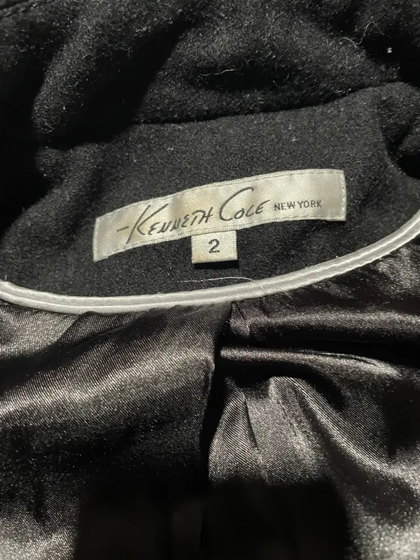 Kenneth Cole Black Belted Double Breasted Fitted Wool Coat Jacket - Image 7