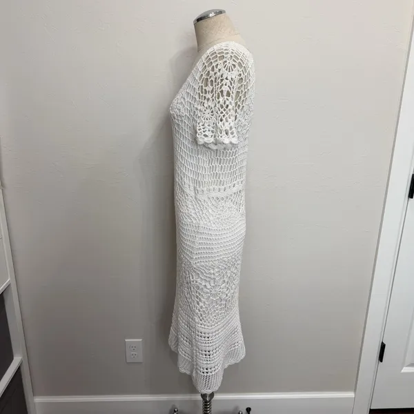 Vtg Y2K Fever M Medium Dress Crochet Open‎ Knit Sheer Lined Romantic Beachy Boho - Image 6
