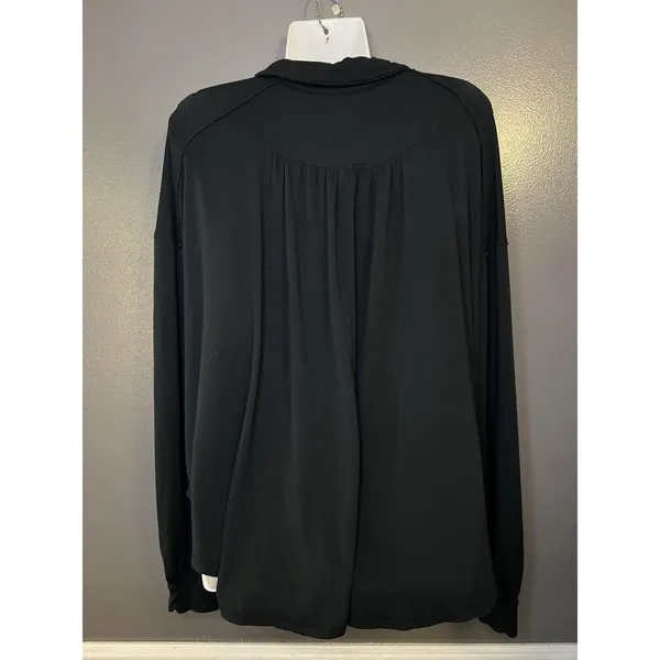 We The Free Blouse Womens Medium Black Henley Button Long Sleeve Jersey Top Boho - Image 6