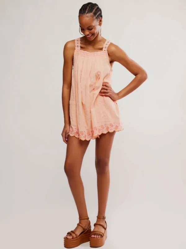 Free People Latecia Embroidered Cotton Mini Dress in Spring Melon XL - Image 4