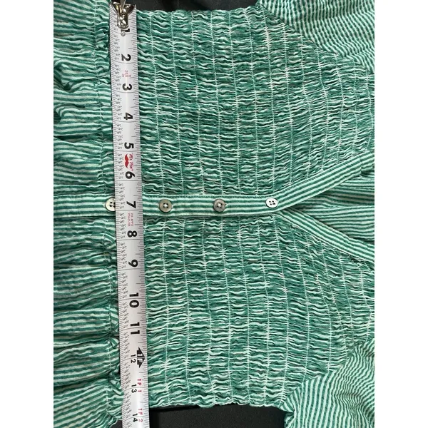Sundance Smocked Button Maxi Dress S Green White Striped Tiered Cottage Boho - Image 15