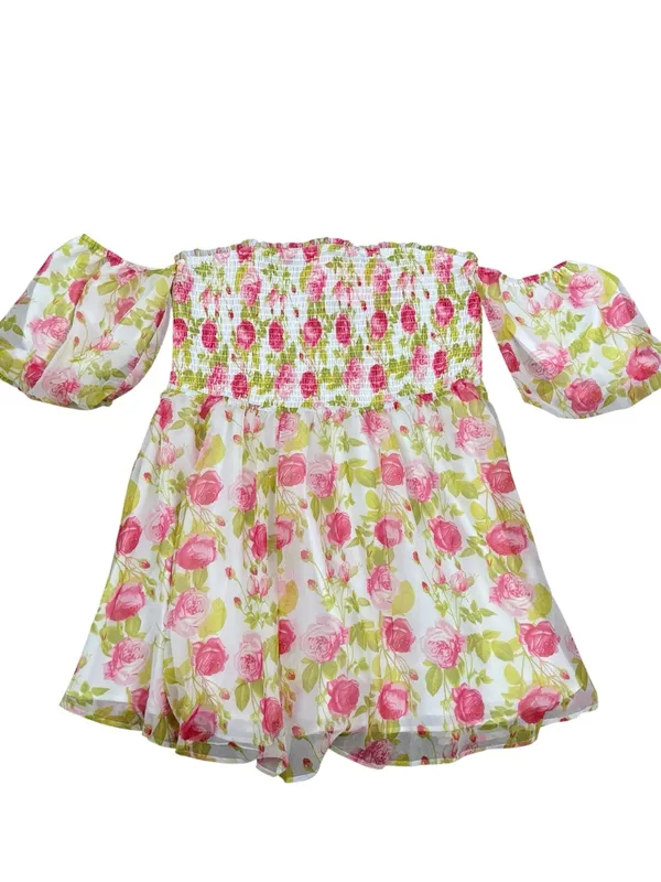 Betsey Johnson Women's Floral Off the Sleeve Smocked Chiffon Babydoll Dress XL - Image 4