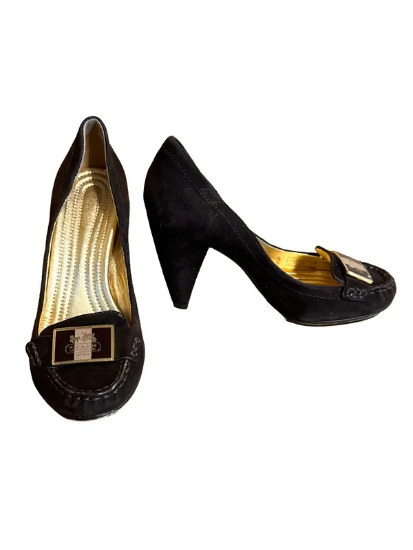 Coach "Kandace" Brown Suede Cone Heel Loafer Shoes (5.5) - Image 3