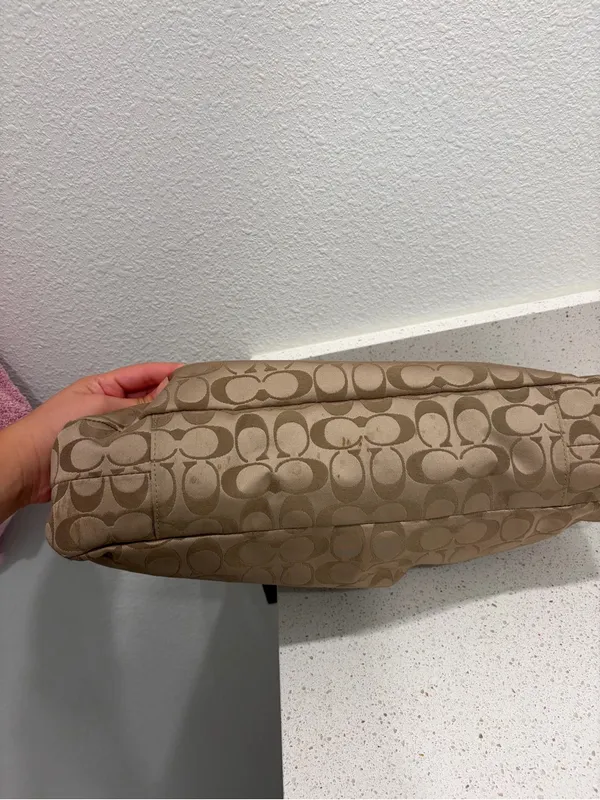 Coach Ashley Signature Sateen Carryall Satchel Bag F15510 Khaki Brown Leather⁠ - Image 8