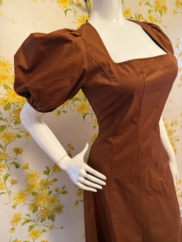 Flying Tomato Brown Square-Neck Midi Dress with Puff Sleeves size M - Image 6