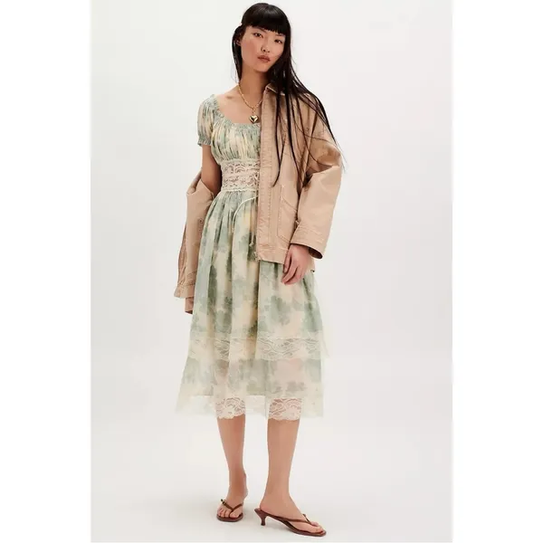 Free People Ethereal Dainty Cottage Lace Honeysuckle Floral Midi Dress XL - Image 8