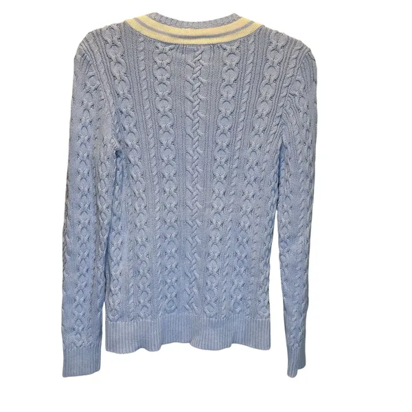Lauren Ralph Lauren Baby Blue V-Neck Cable Knit Sweater - size Medium - Image 6