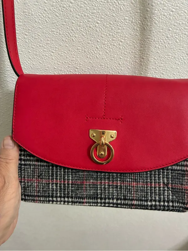 M & S Collection Red Faux Leather and Plaid Crossbody Bag - Image 2