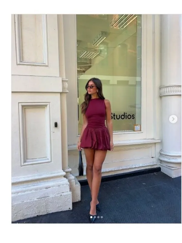 SNDYS x REVOLVE Maya Bubble Dress in Cranberry X-Small New Womens Mini - Image 8