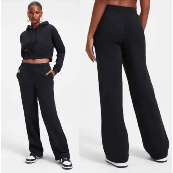 Good American Wide Leg Track Pants Black Size 2 Small Drawstring‎ Mesh Lined - Image 2