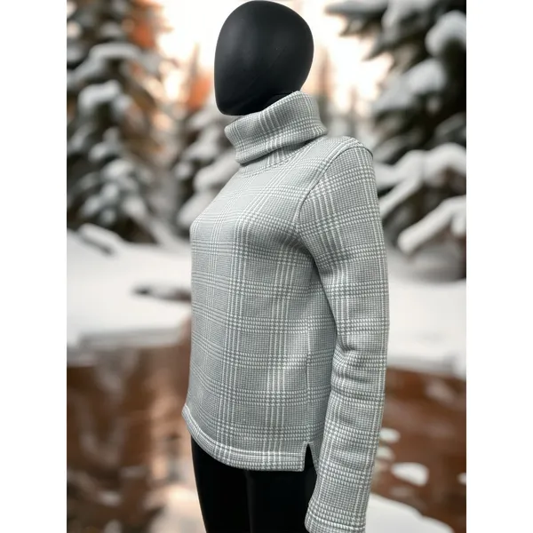 J.Crew Mock Neck Gray Plaid Pullover Sweater Top Women’s‎ Size S - Image 3
