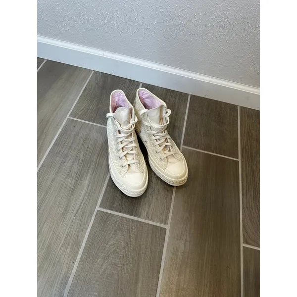 Converse Chuck 70 Hi Woven Textile Cream Sneakers‎ A07534C Womens 7.5 - Image 5