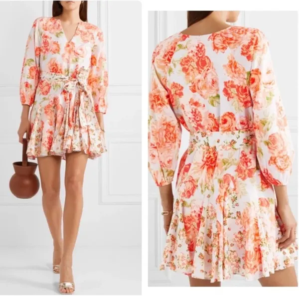 Alice + Olivia PALI Floral Mini Dress Cotton V-Neck Mix Print Size 2 - Image 2