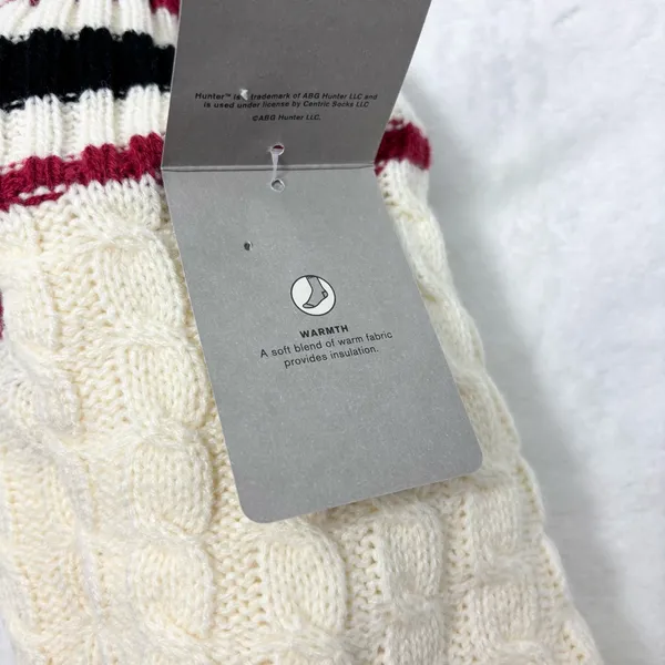 Hunter Cream Cable Knit Socks‎ with Striped Cuff - Image 5