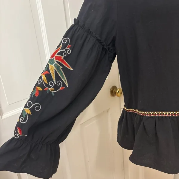 Stevie Hender Heavily Embroidered Open Shirt‎ Shacket S Boho Peasant Festival - Image 2