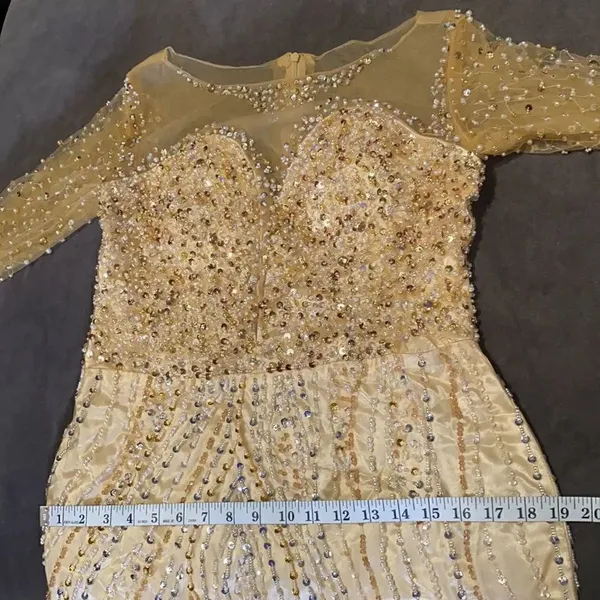 Women’s Gold Fully Beaded Dress M **READ DESCRIPTION** - Image 10