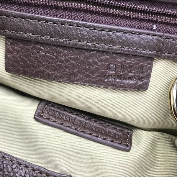 G.I.L.I. Pebbled Leather Hobo Tote Bag Brown Everyday Office Travel Weekender - Image 8