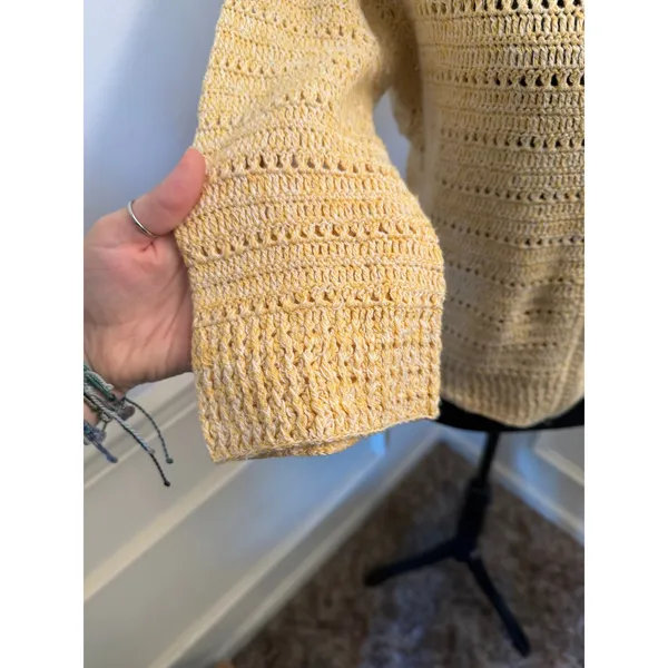 Vintage David Brooks Open Knit Crocheted Zip-Front Yellow Cardigan Sweater Boho - Image 2