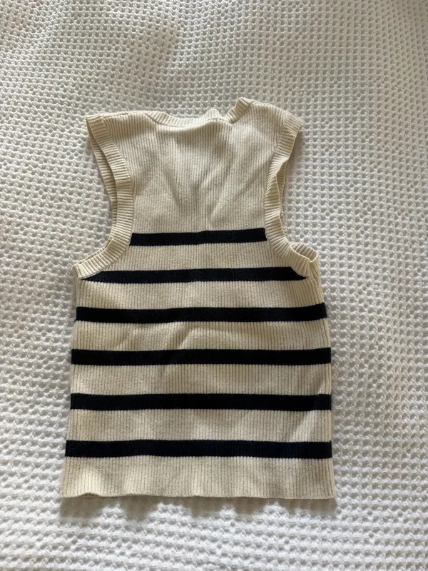 Bobbles & Lace Cream and Navy Striped Top - Image 2