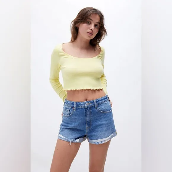PACSUN High Rise Distressed Denim Medium Wash Relaxed Fit Mom Shorts Size 29 - Image 3