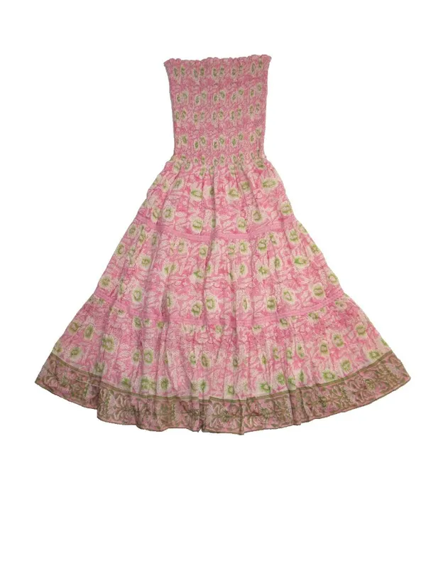 NWT Bell Alicia Bell Strapless Maxi in Pink Blockprint Silk-Cotton Dress S - Image 3