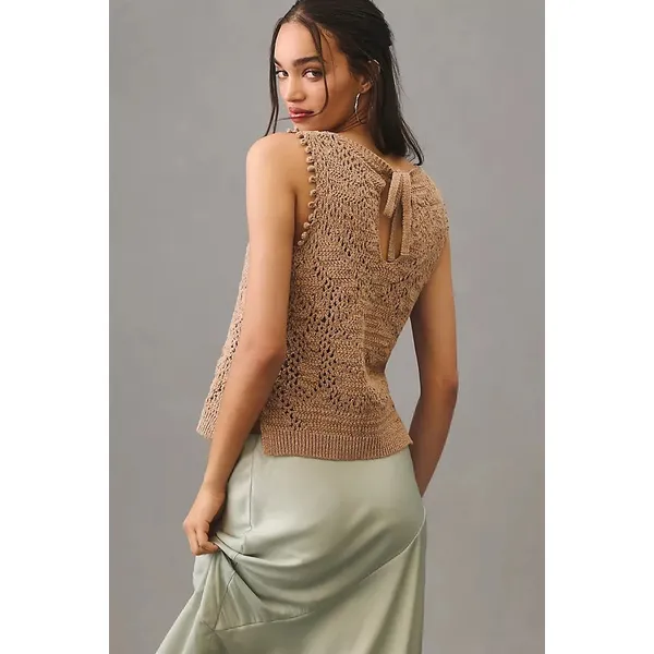 By Anthropologie Tan Woven Tank Top Blouse Knit Boho Top Size Small - Image 2
