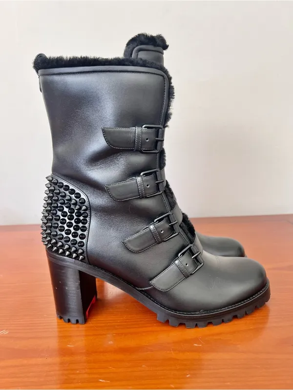 Christian Louboutin Glory mount70 Leather Spike Shearling Boots Size 39.5 RARE - Image 5